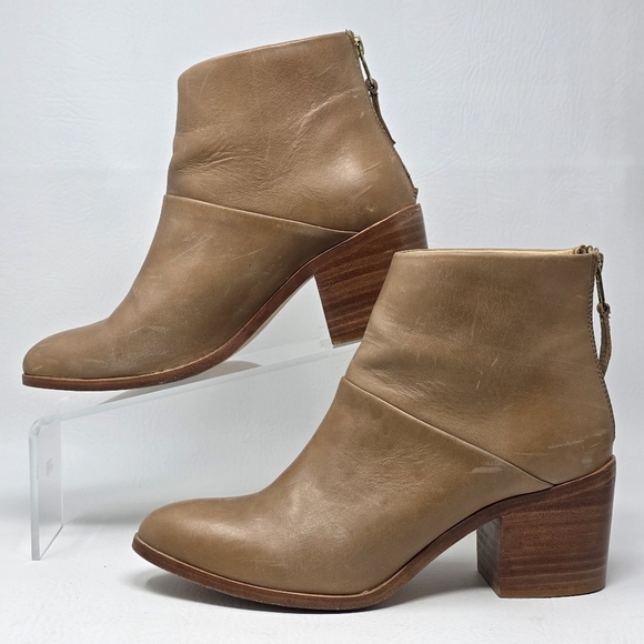 Nisolo Shoes - Nisolo Dari Ankle Boots Womens Size 8 Almond Leather Shoe Back Zip Heeled Bootie